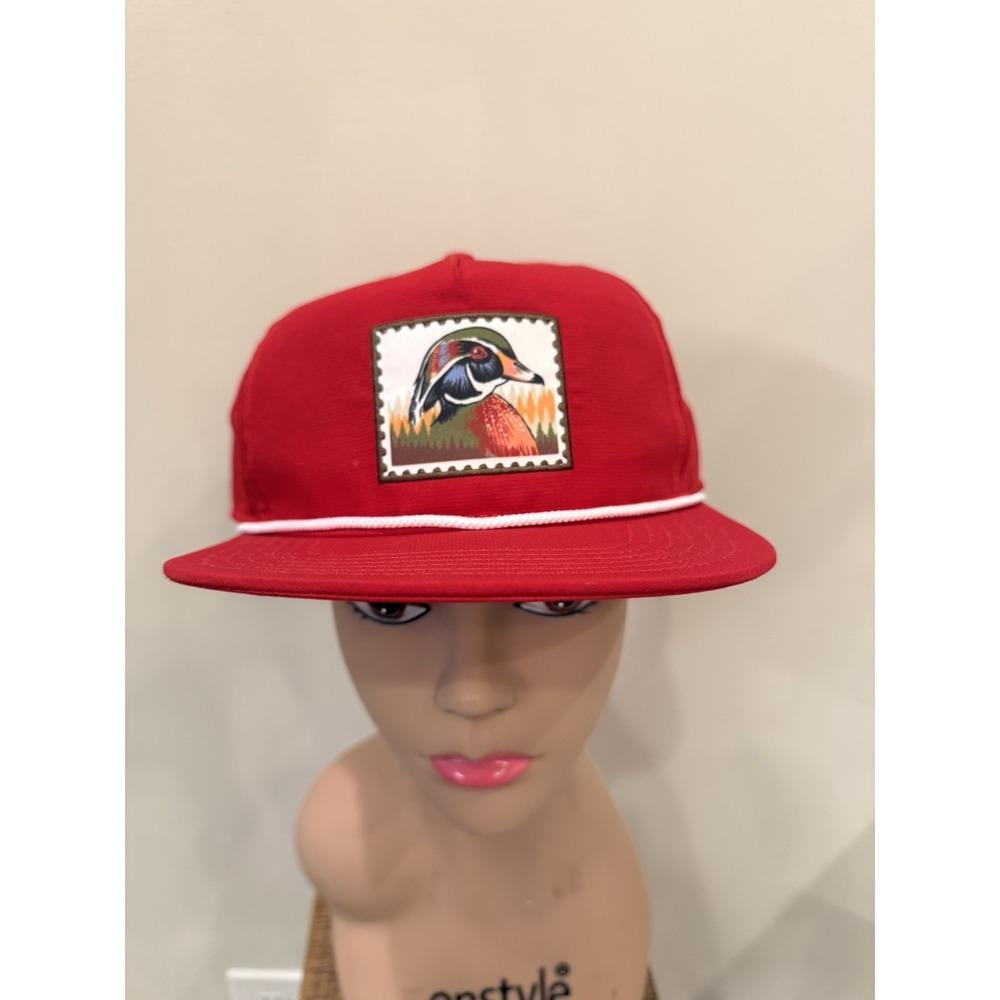 Burlebo Duck Stamp Snapback In Red Adult Adjustable Hat Cap Fishing Hunting